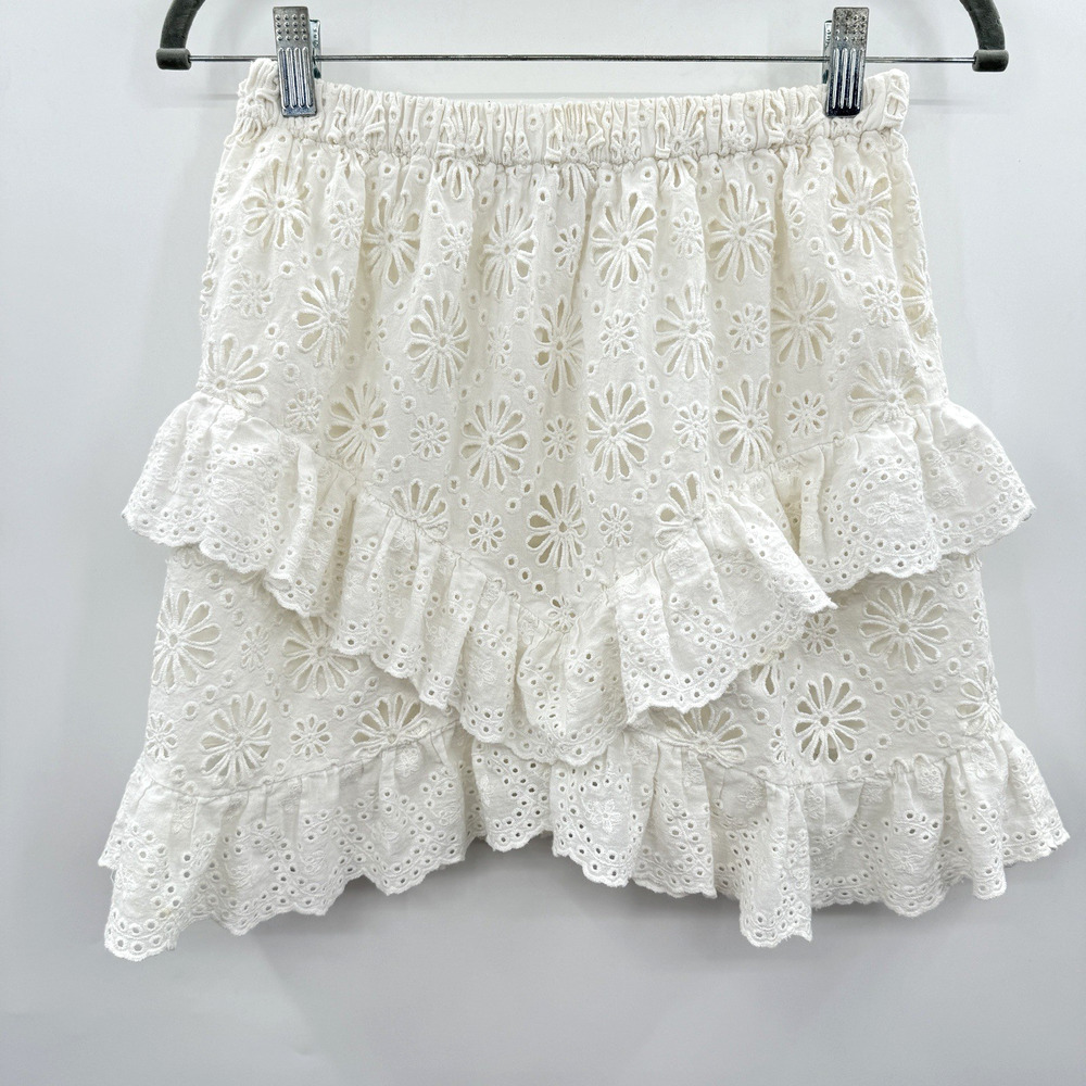 Shoshanna Daisy Eyelet Ruffled Mini Skirt Sz S White Cotton Beach Vacation Swim